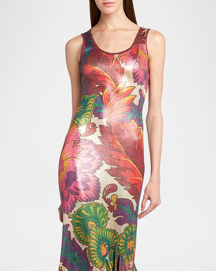 metallic printed sleeveless maxi dress