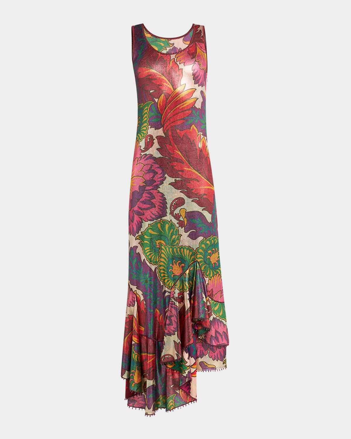 metallic printed sleeveless maxi dress
