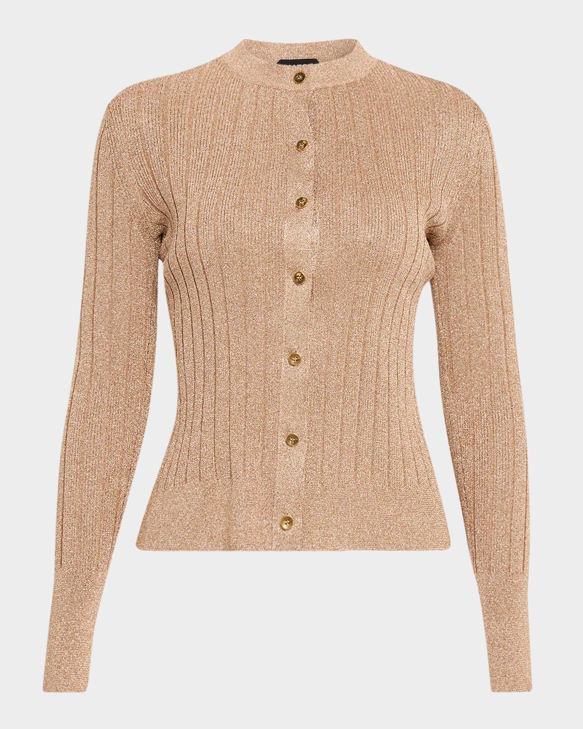 metallic rib crewneck cardigan