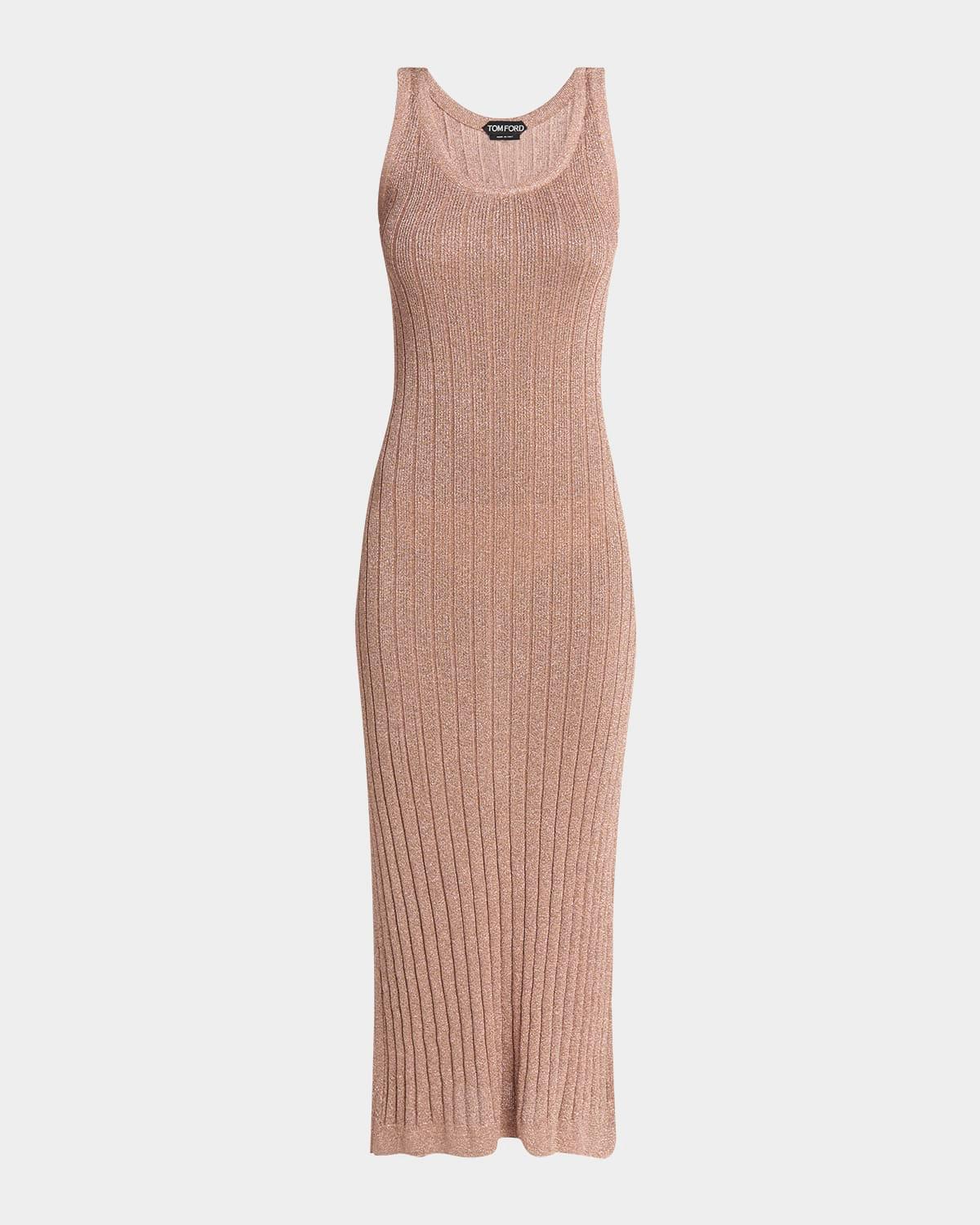 metallic rib knit sleeveless midi dress