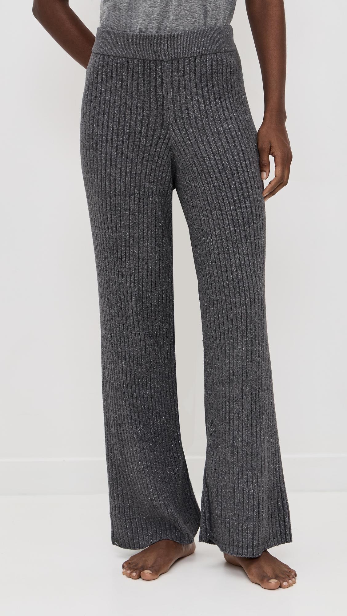 metallic rib wide leg pants