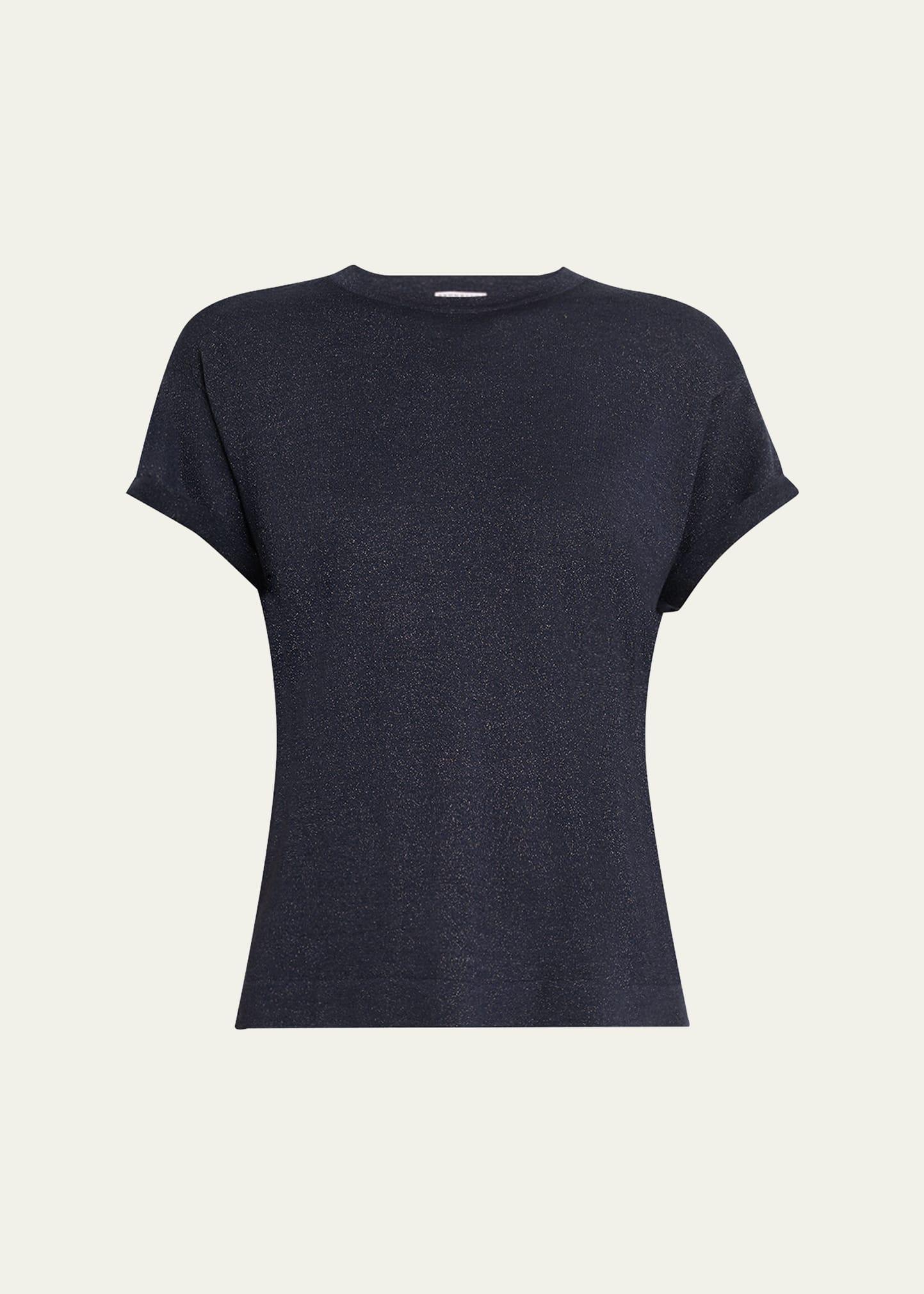 metallic short-sleeve cashmere silk t-shirt