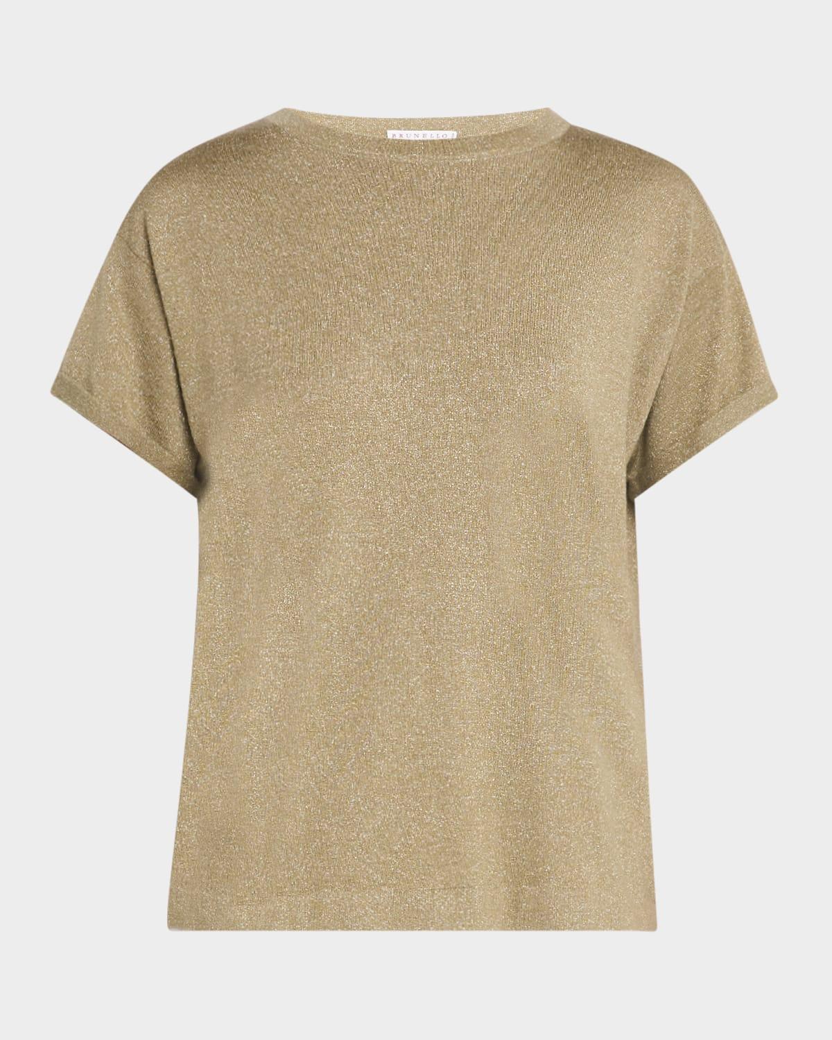 metallic short-sleeve cashmere silk t-shirt