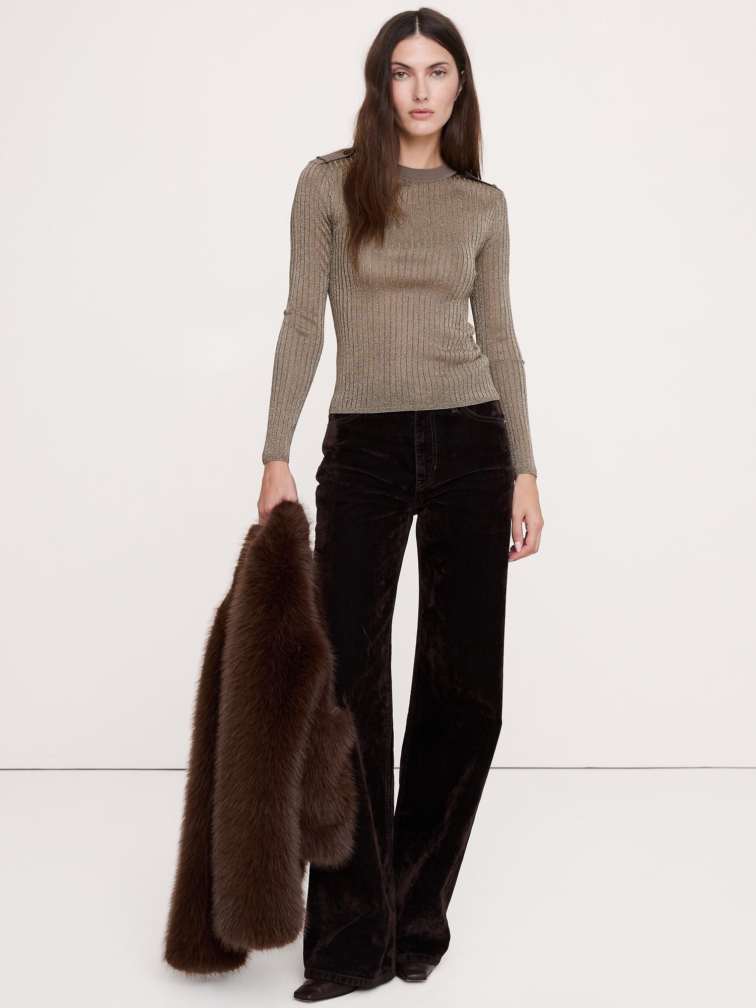 metallic shoulder-epaulet sweater