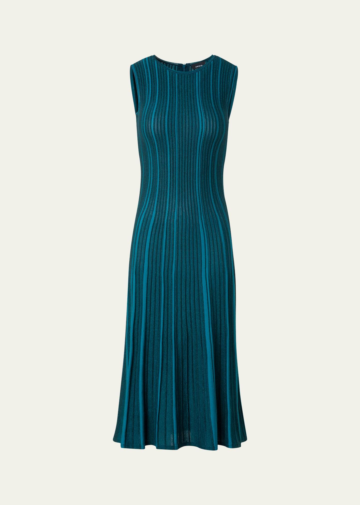 metallic silk rib-knit midi dress