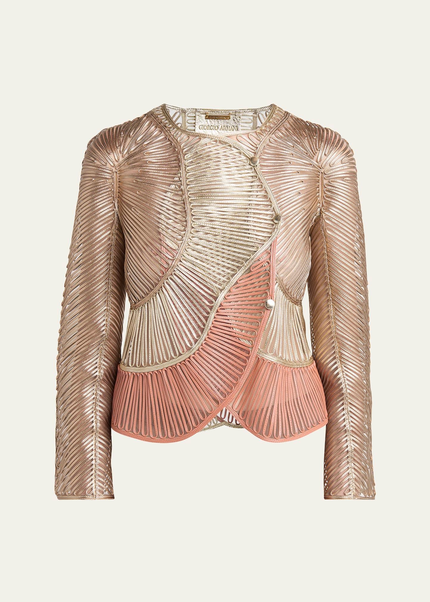metallic soutache two-tone leather jacket