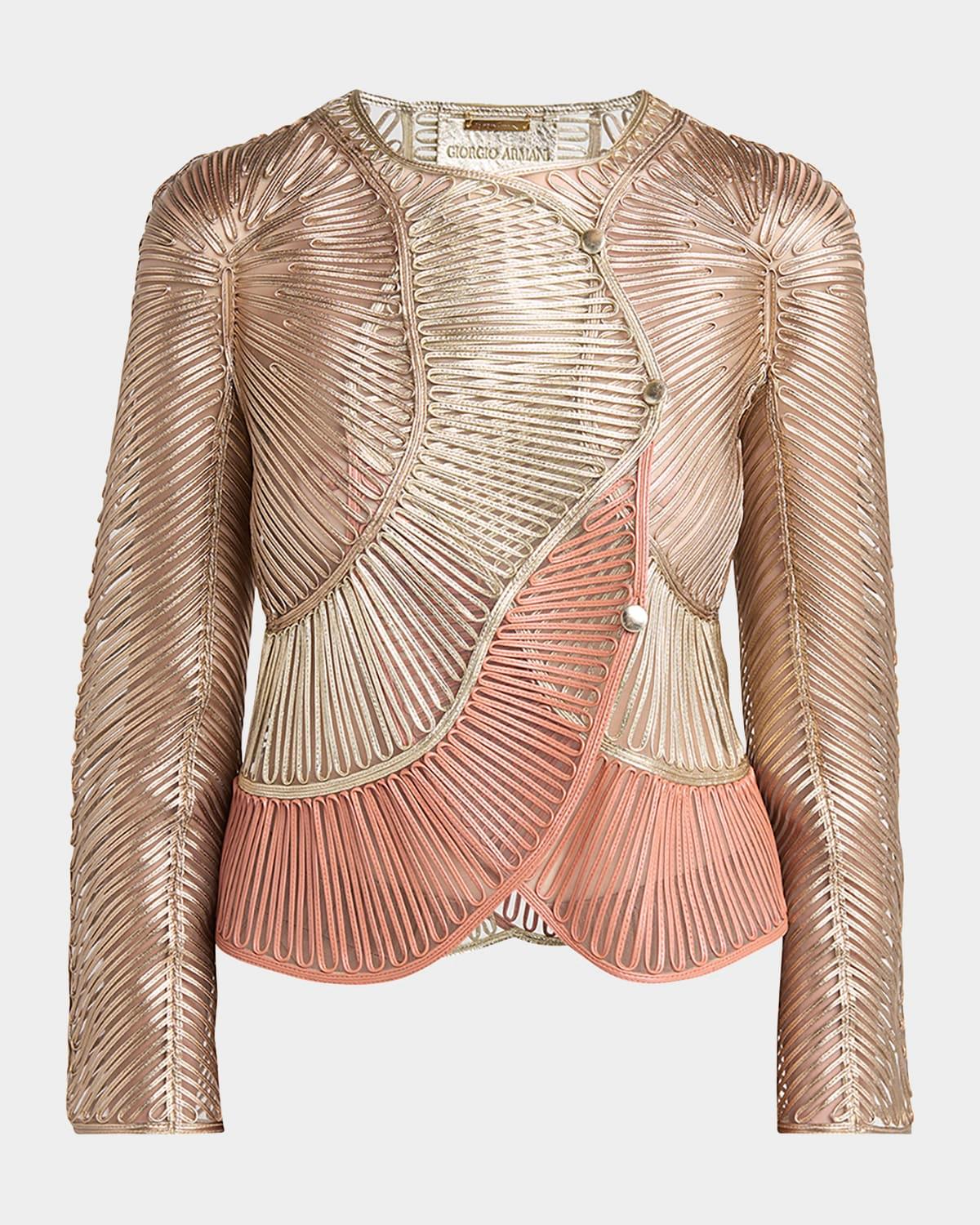 metallic soutache two-tone leather jacket