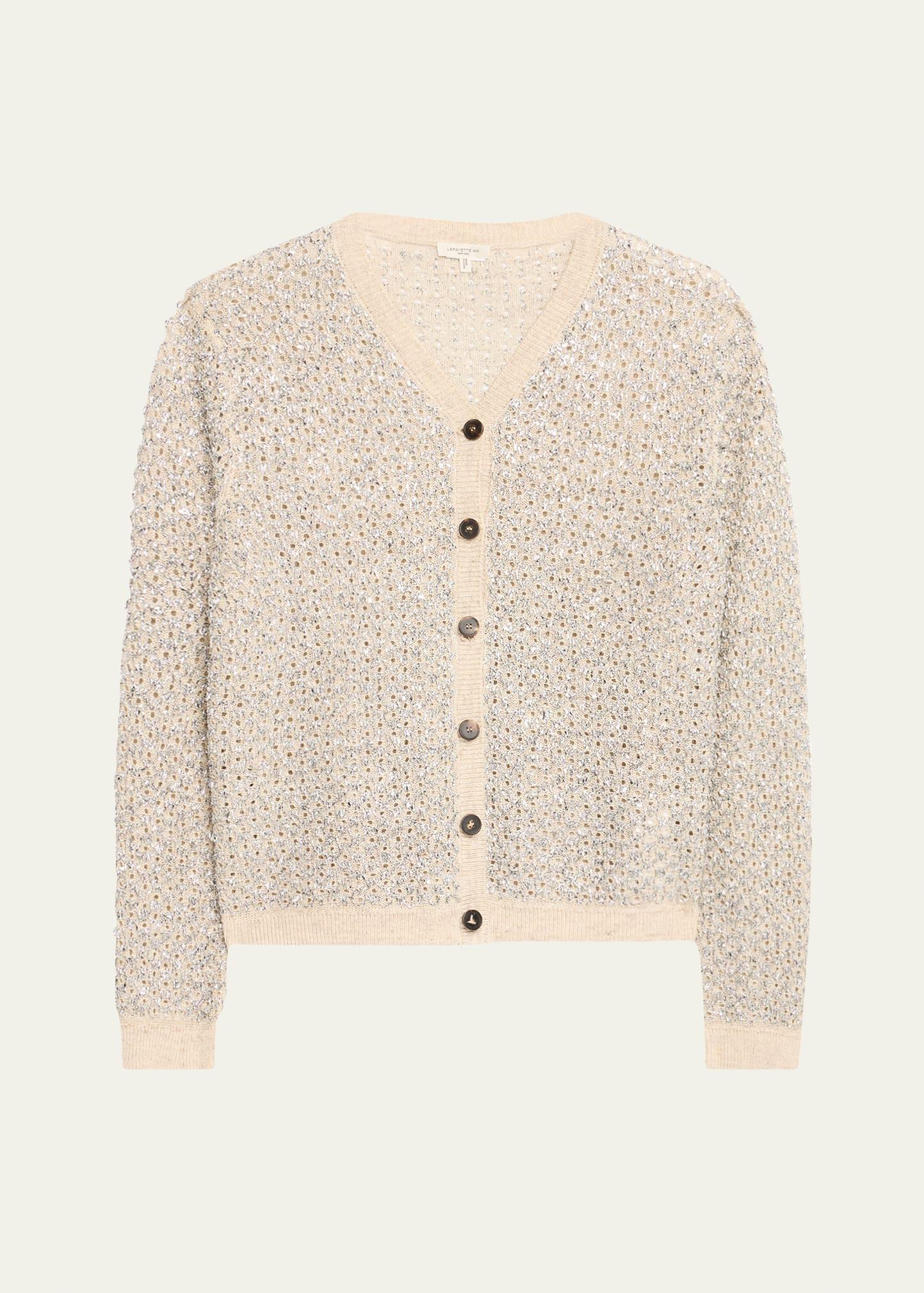 metallic-stitch pointelle cardigan
