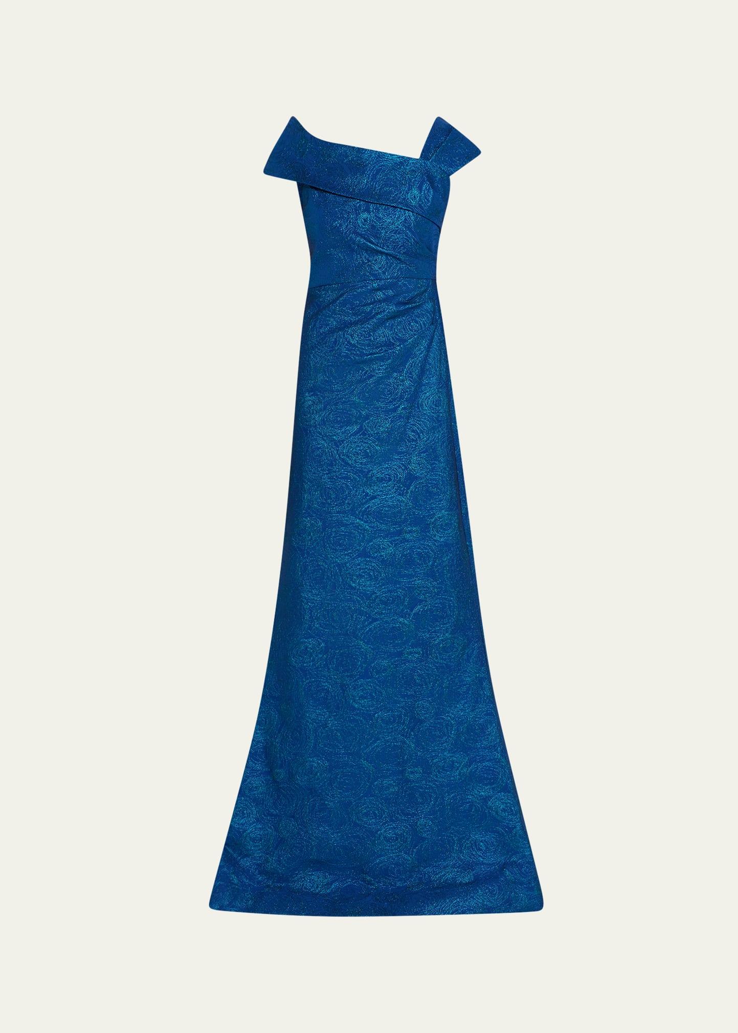 metallic stretch jacquard trumpet gown