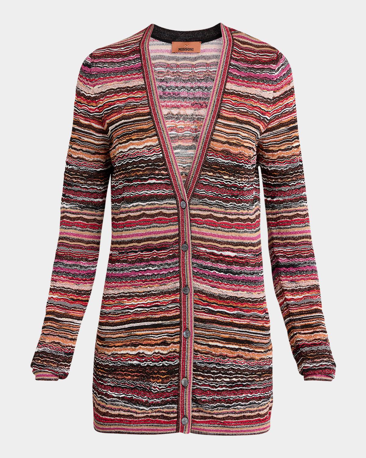 metallic striped v-neck cardigan