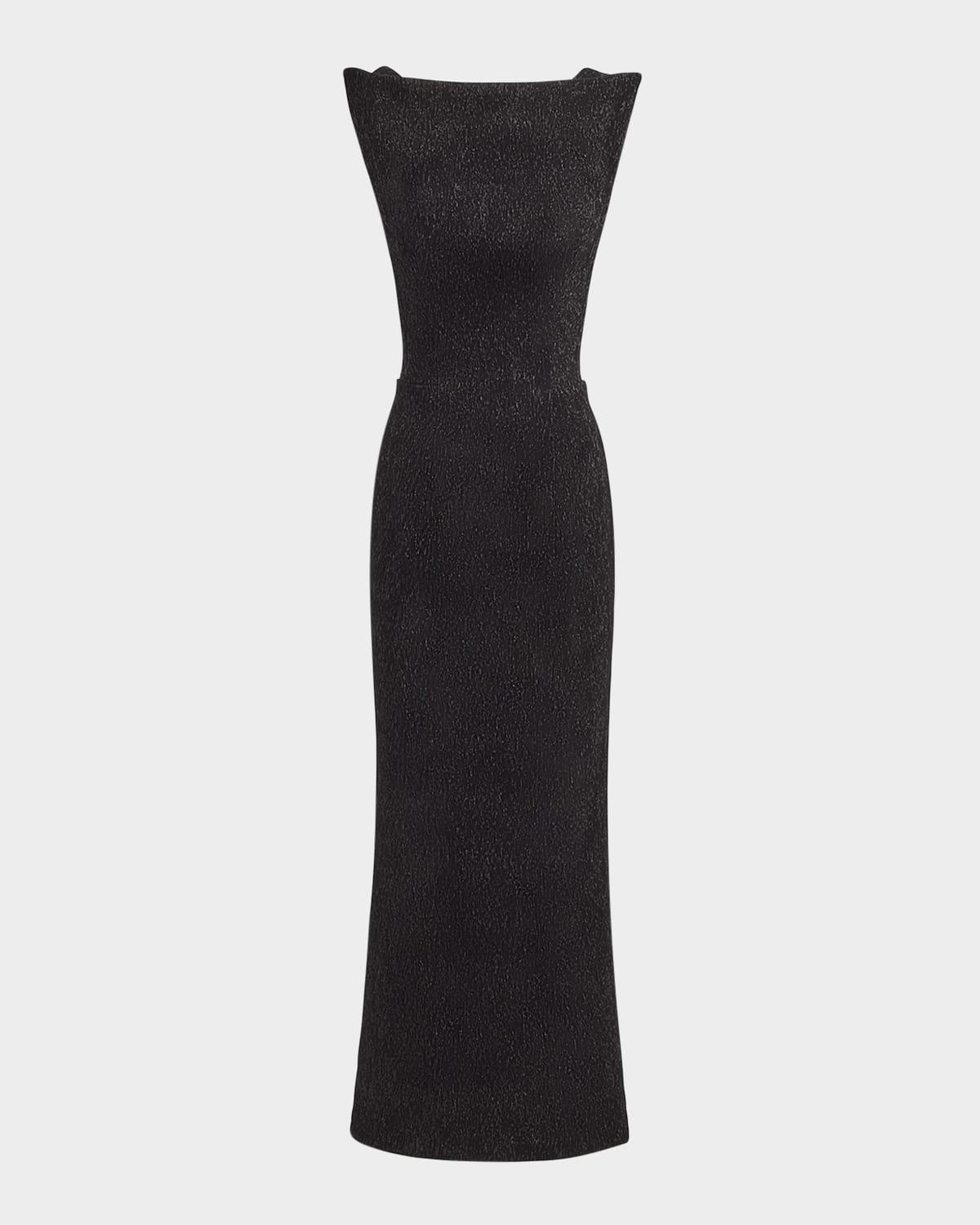 metallic structured midi dress