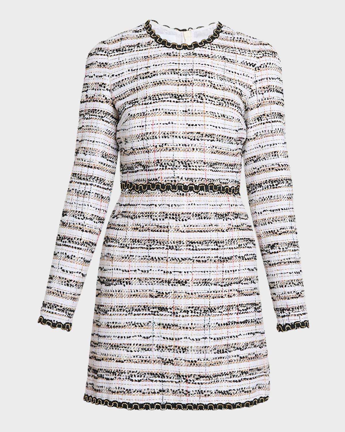 metallic tweed long-sleeve mini dress