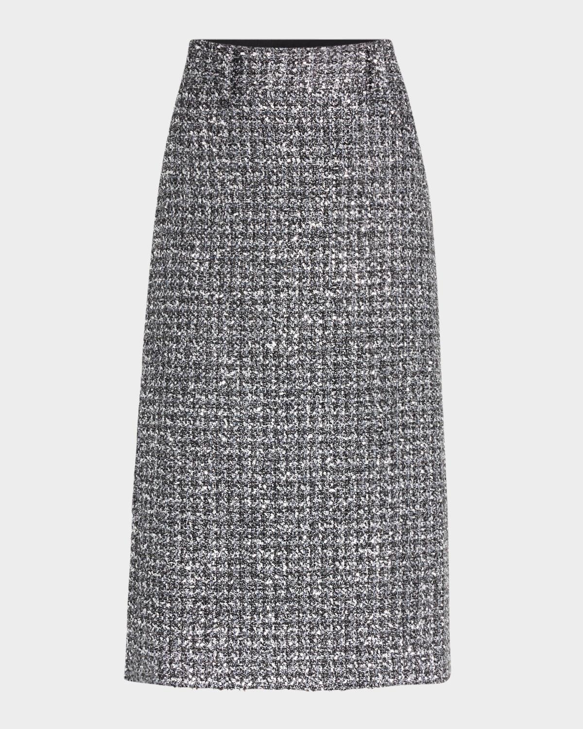 metallic tweed midi pencil skirt