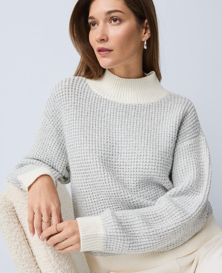 metallic waffle knit sweater