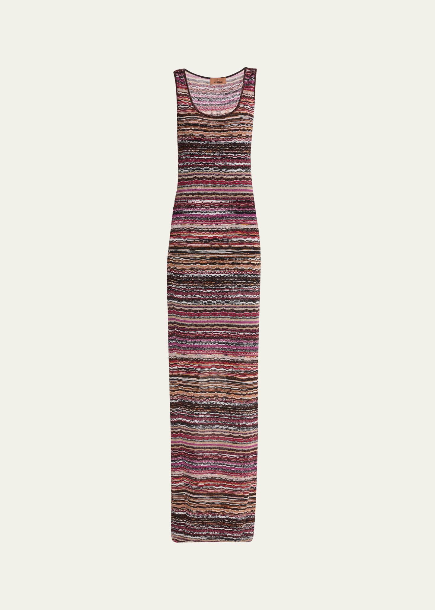 metallic wavy chevron scoop-neck sleeveless maxi dress