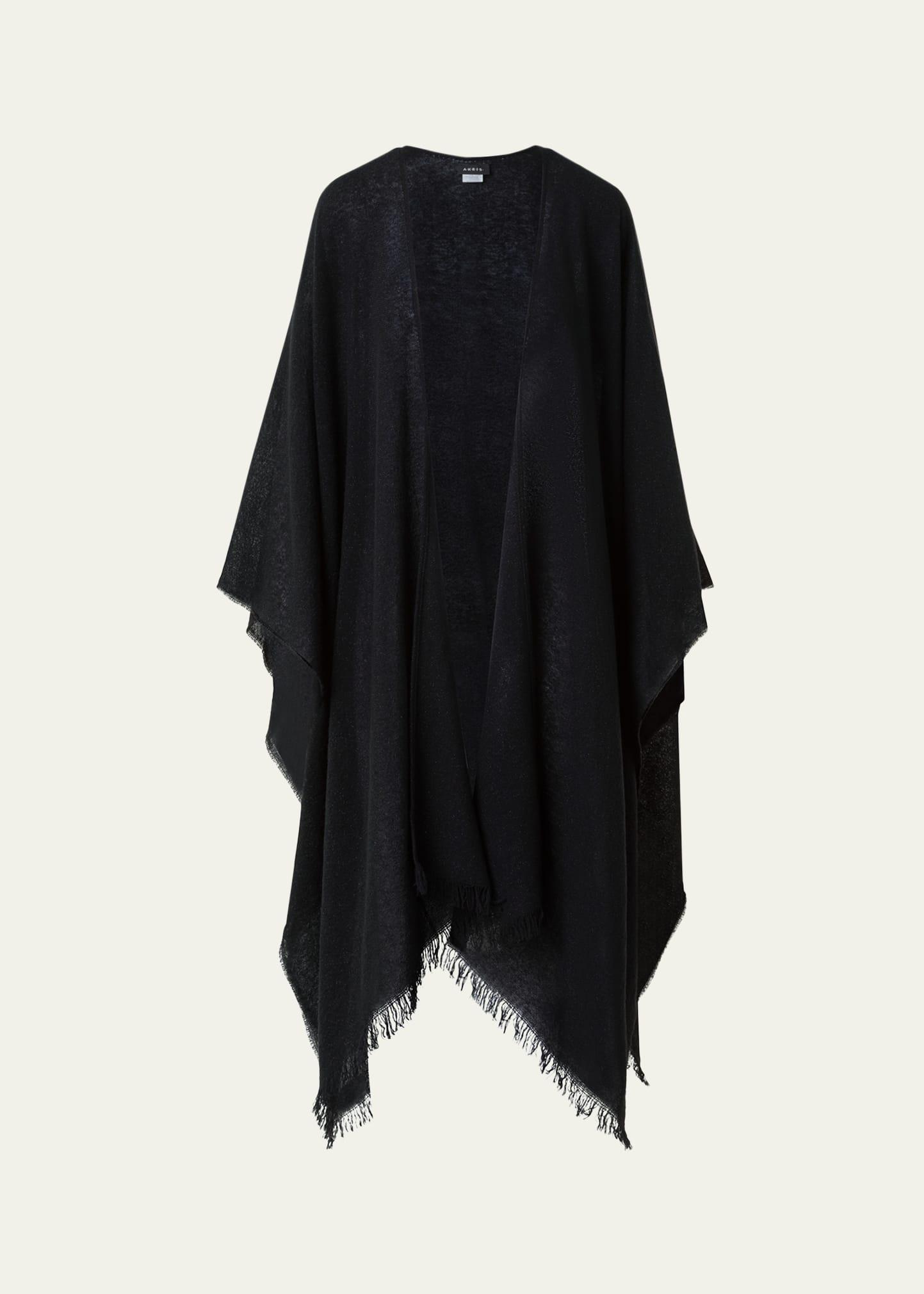 metallic wool-cashmere fringed cape scarf