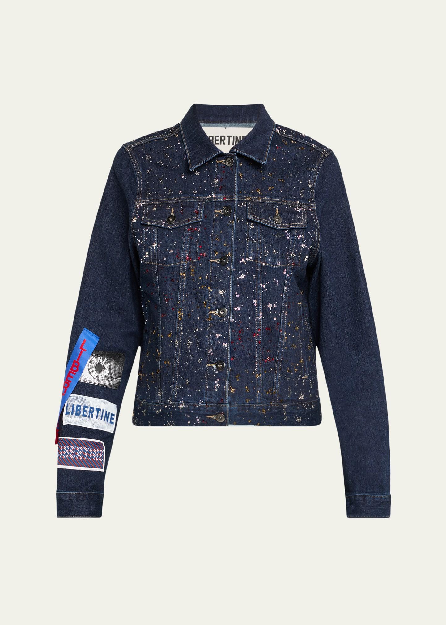 meteor shower embellished label-print denim jacket