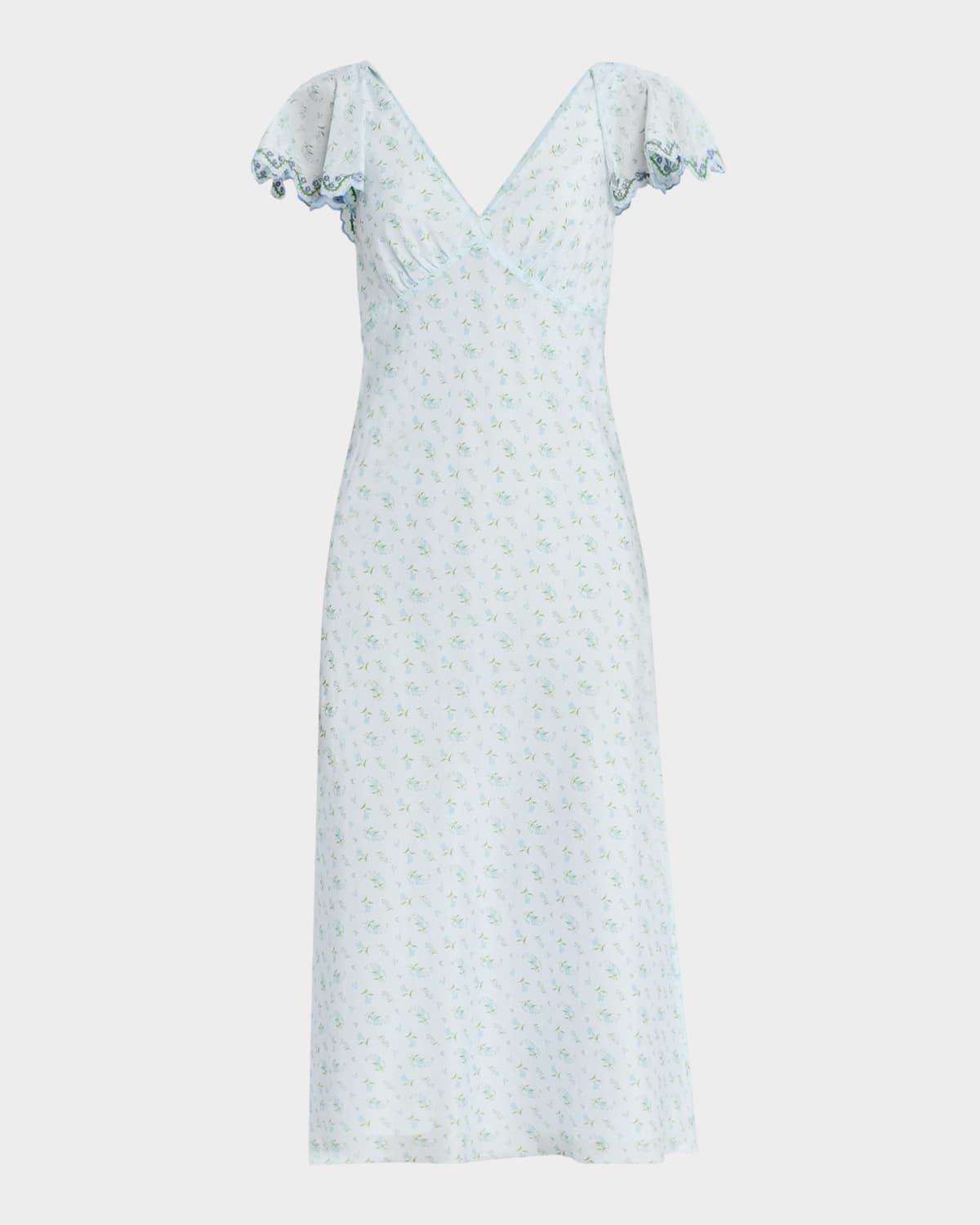 mia floral flutter-sleeve midi dress
