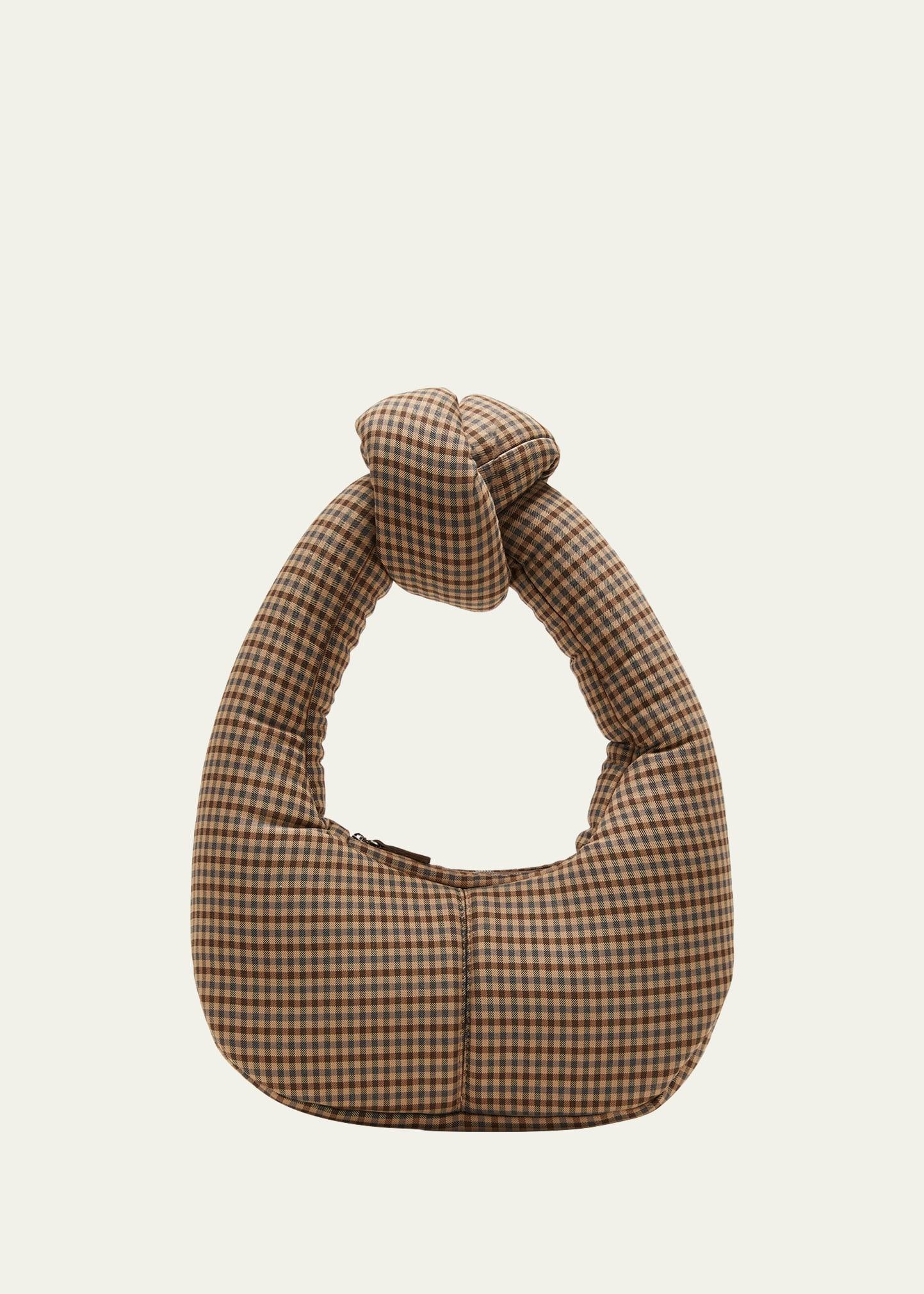 mia gingham knot top-handle bag