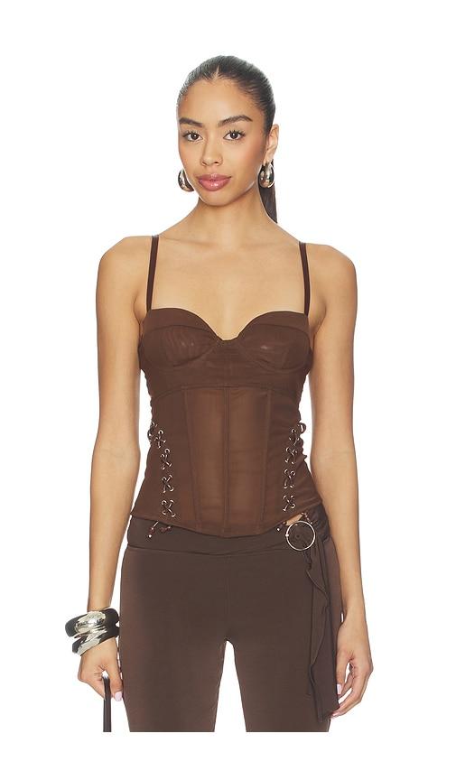 miaou christina corset top in chocolate.