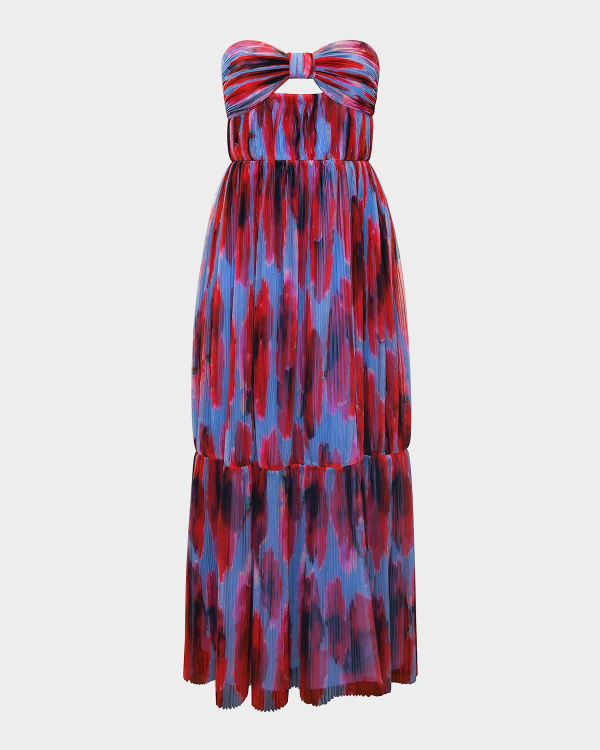 micah pleated strapless cutout gown