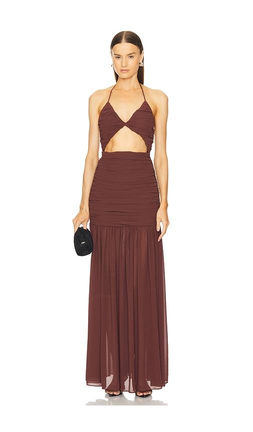 michael costello x revolve acacia gown in brown.
