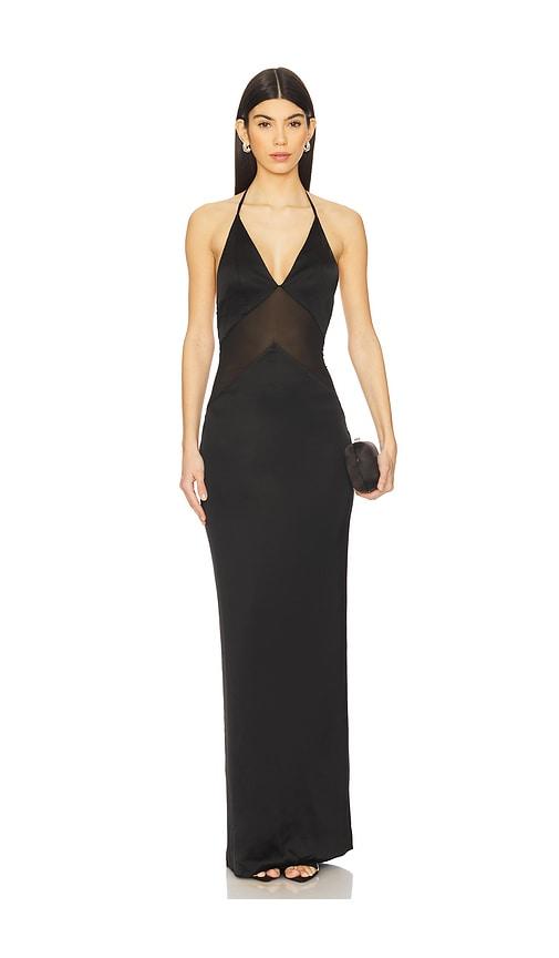 michael costello x revolve adelajda gown in black.