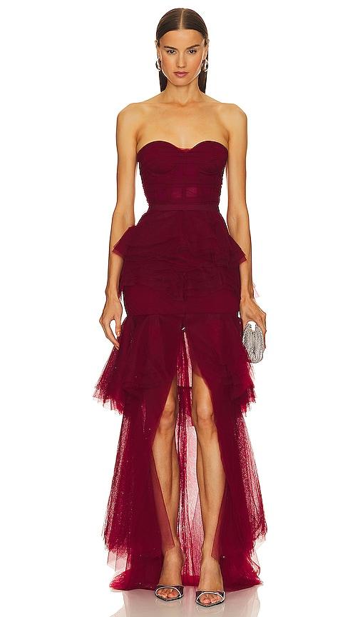 michael costello x revolve alai gown in red.