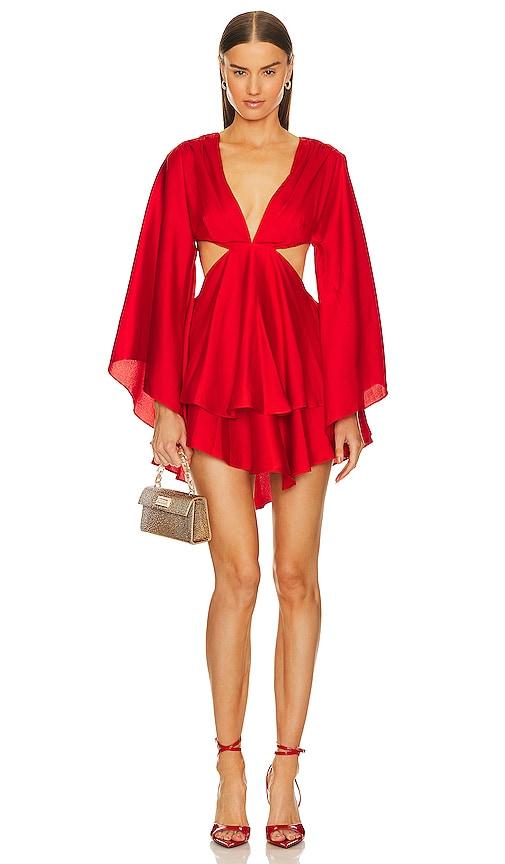 michael costello x revolve allete dress in red.