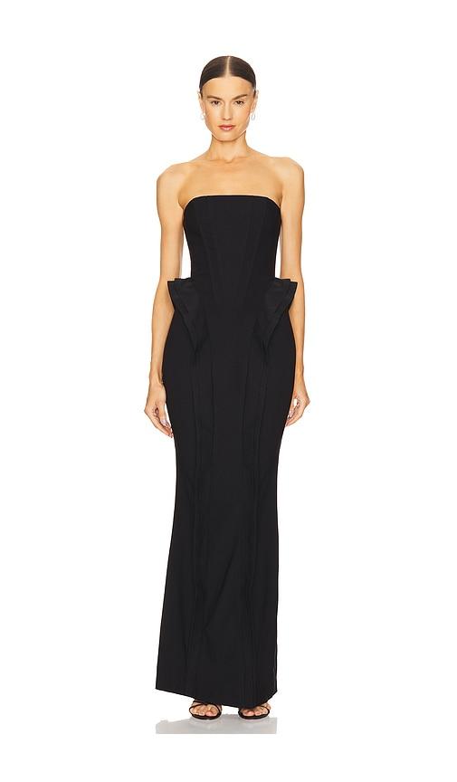 michael costello x revolve alondra gown in black.