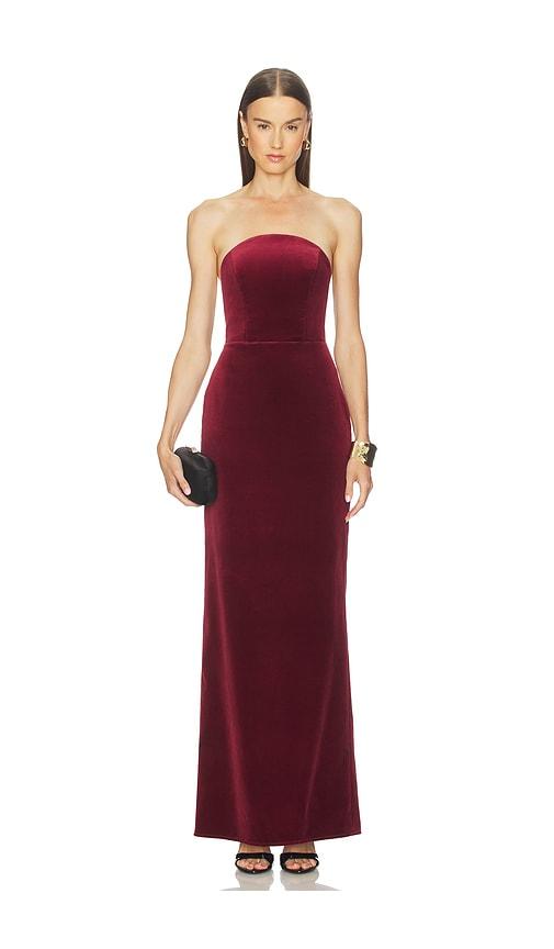michael costello x revolve anjelique velvet gown in burgundy.