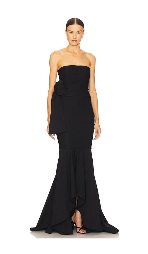 michael costello x revolve anyssa gown in black.
