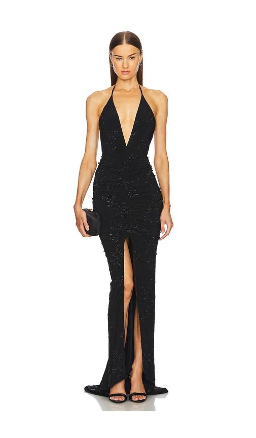 michael costello x revolve astoria gown in black.