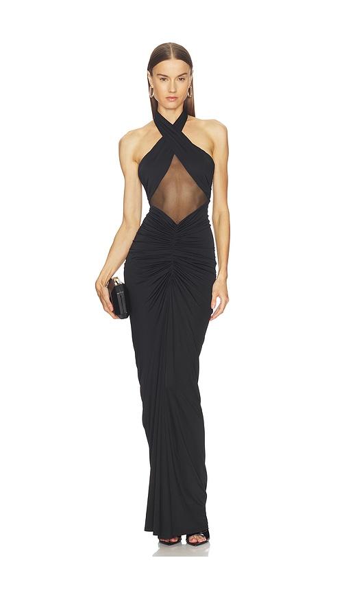 michael costello x revolve caminia gown in black.