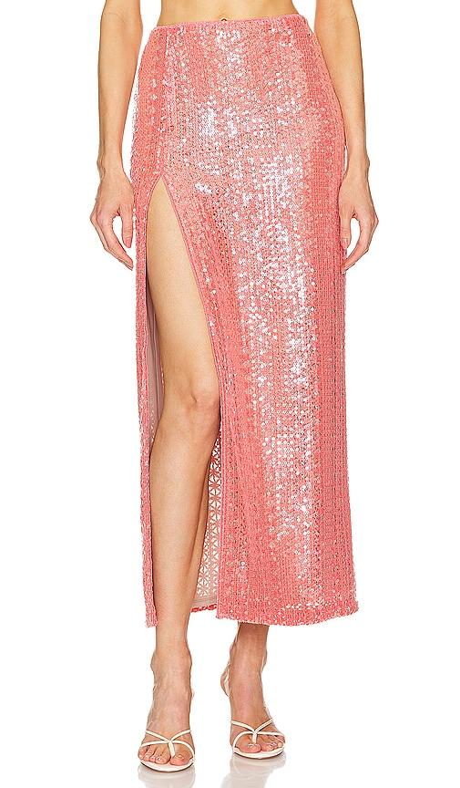 michael costello x revolve catiana midi skirt in coral.