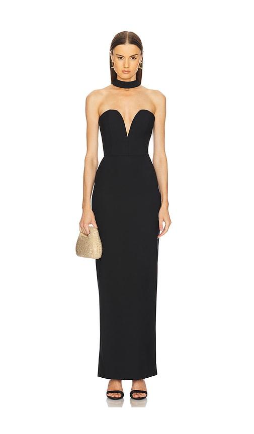 michael costello x revolve daija gown in black.