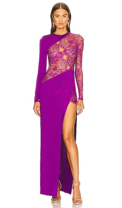 michael costello x revolve hillary gown in purple.