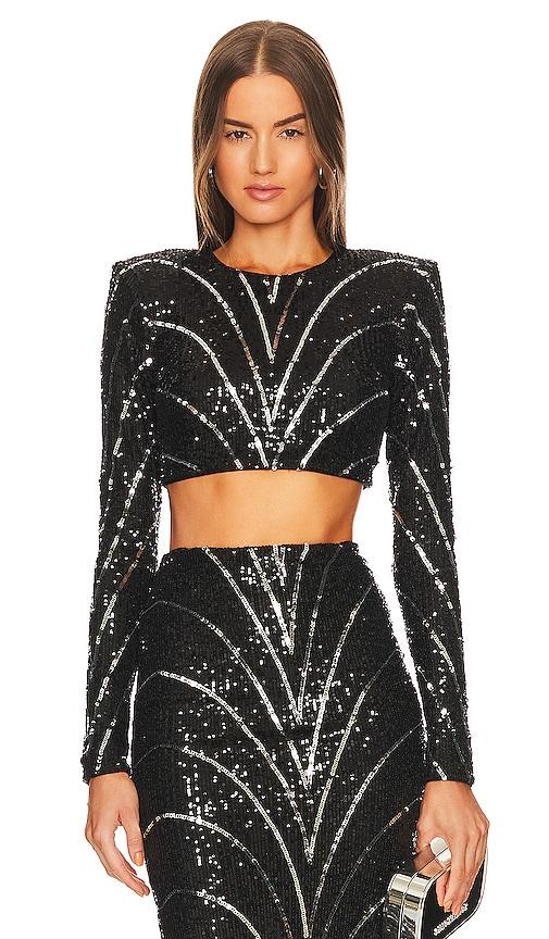 michael costello x revolve leonie crop top in black.