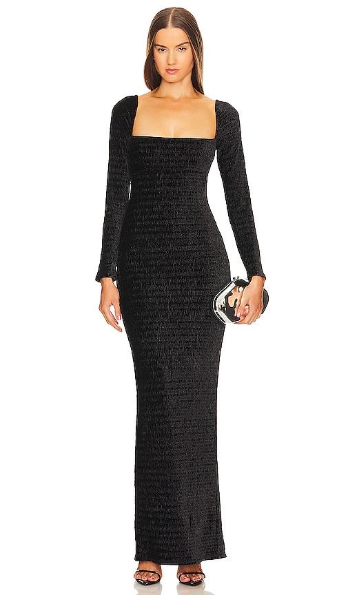 michael costello x revolve loretta gown in black.