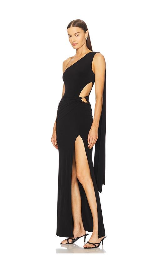 michael costello x revolve margaux gown in black.