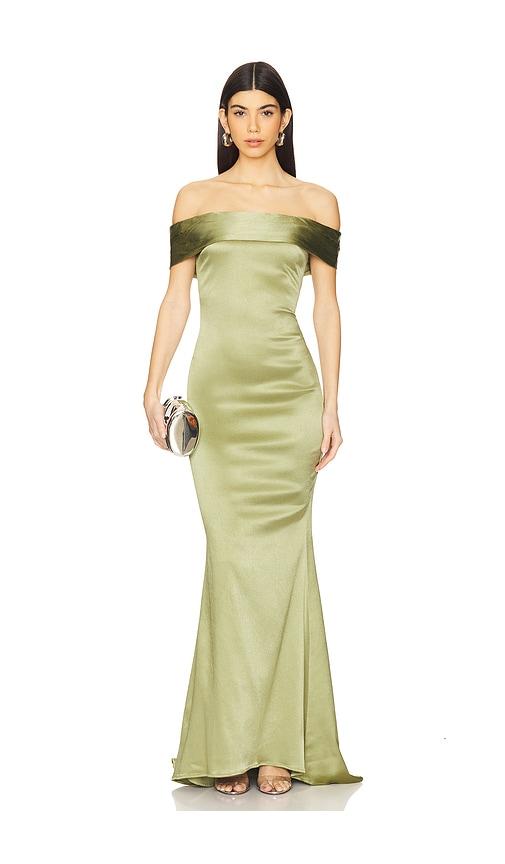 michael costello x revolve margit gown in sage.