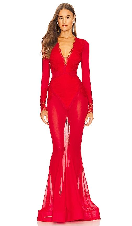 michael costello x revolve martin gown in red.