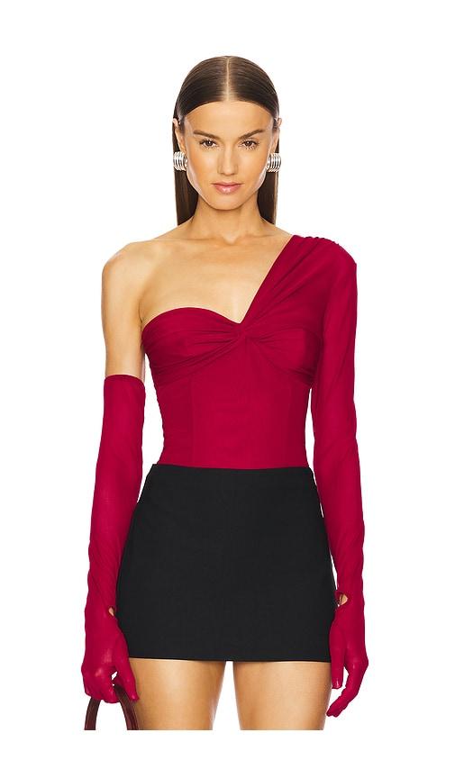 michael costello x revolve nobu bodysuit in red.