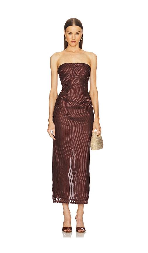 michael costello x revolve opal midi dress in chocolate.