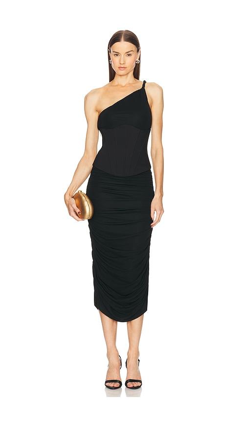 michael costello x revolve rinxent midi dress in black.