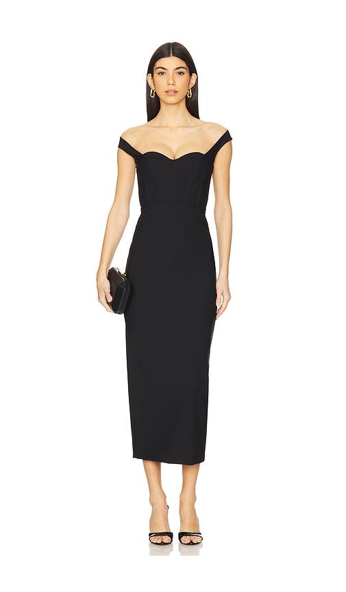 michael costello x revolve rubina midi dress in black.