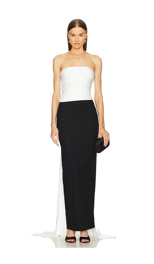 michael costello x revolve sabine gown in black,white.