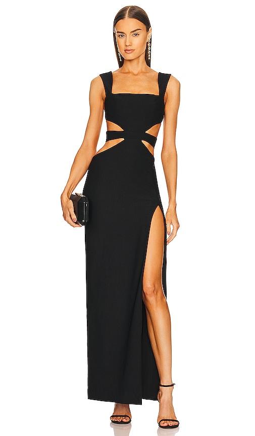 michael costello x revolve sadie gown in black.