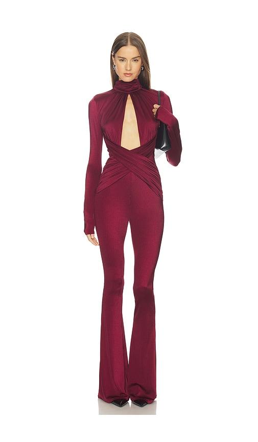 michael costello x revolve salima jumpsuit in burgundy.