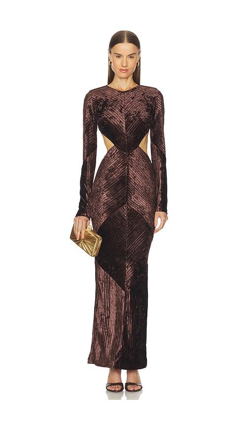 michael costello x revolve spencer gown in chocolate.